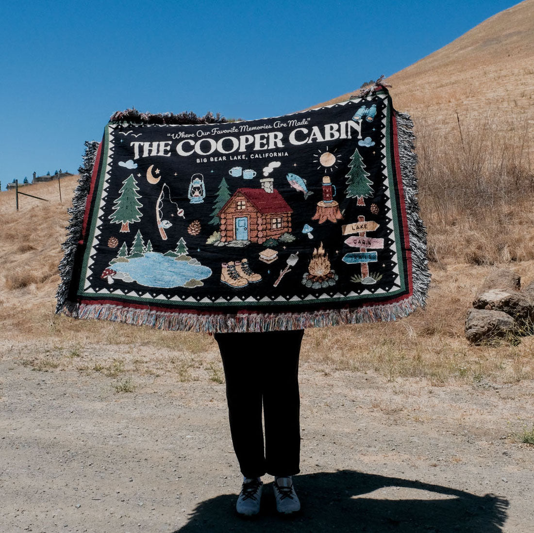Personalized Colorful Cabin Woven Blanket
