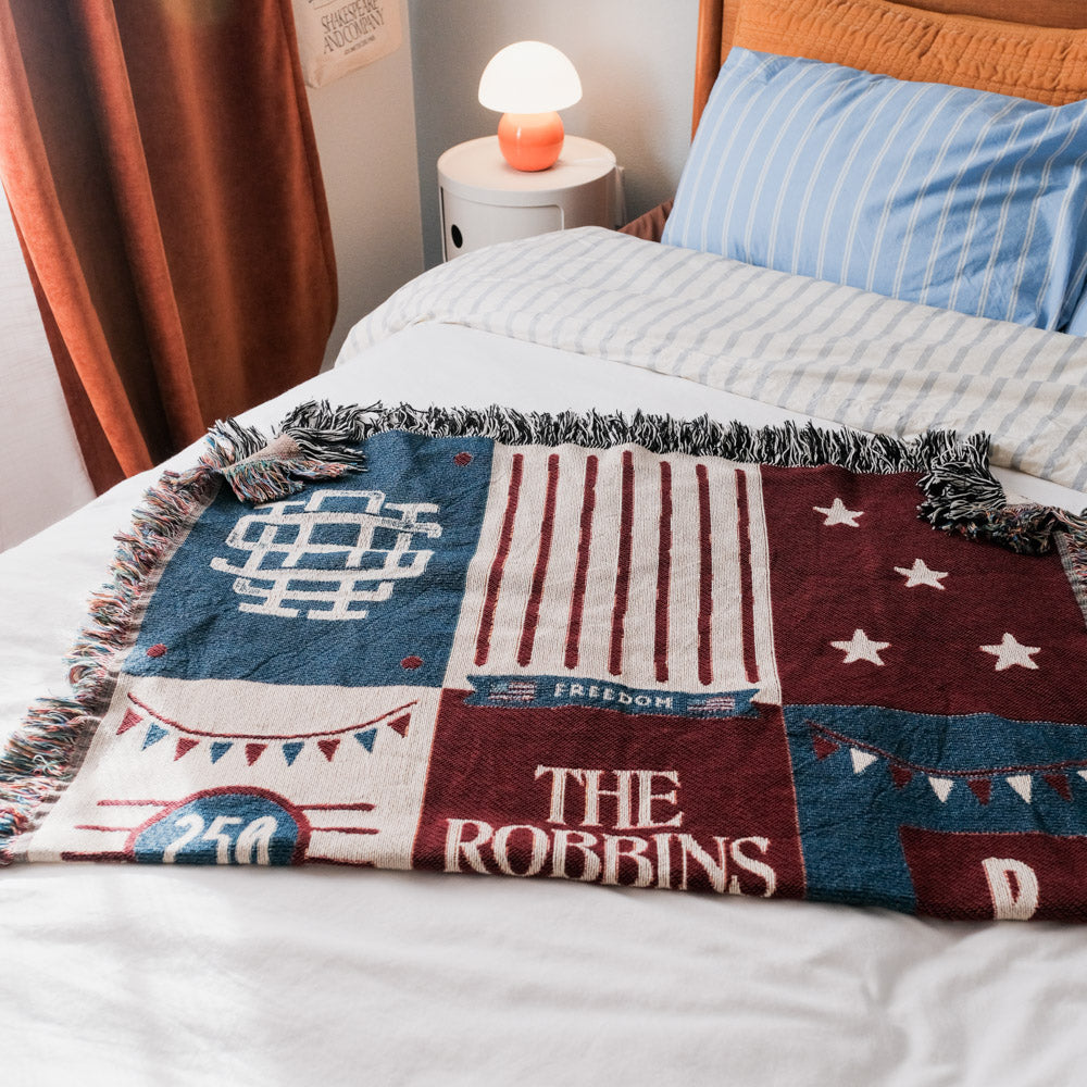 Personalized American Patriotic Family Woven Blanket - Relatable Basic
