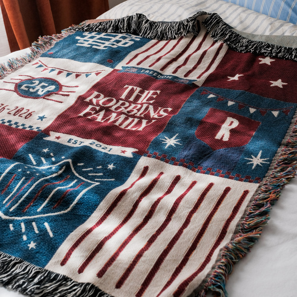 Personalized American Patriotic Family Woven Blanket - Relatable Basic