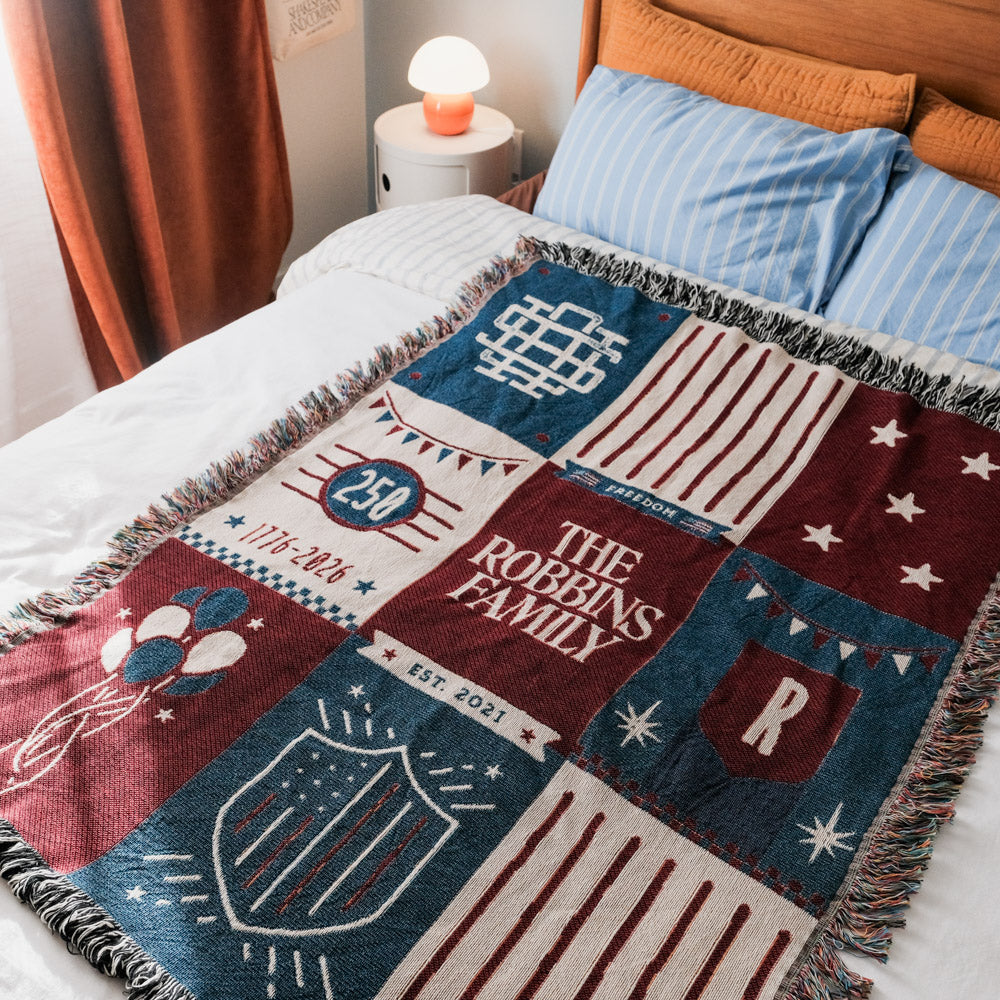 Personalized American Patriotic Family Woven Blanket - Relatable Basic