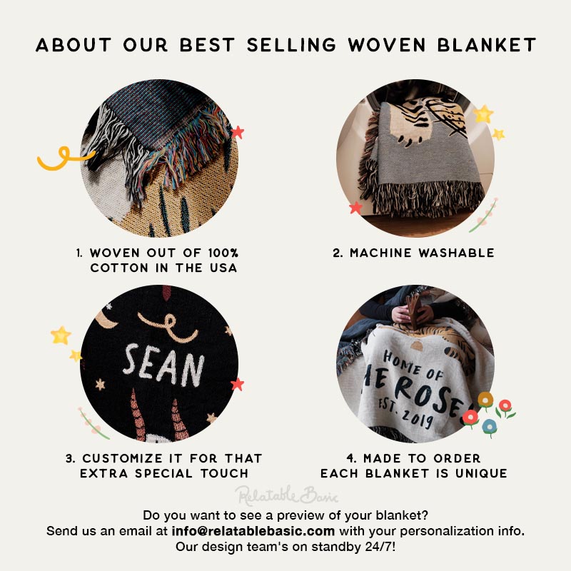 Personalized Wildflower Mama Bear Woven Throw Blanket - Relatable Basic