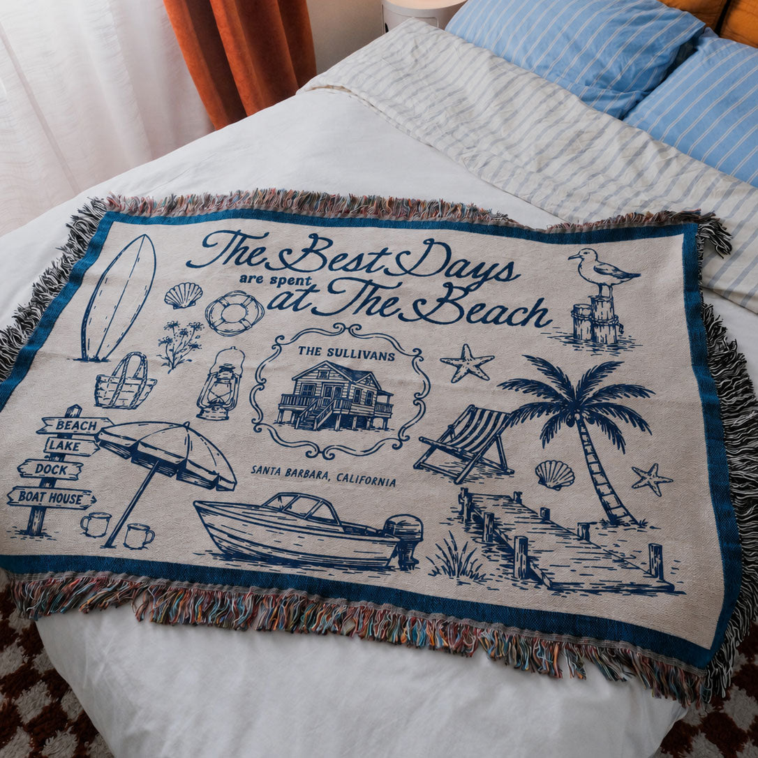 Personalized Family Beach House Woven Blanket