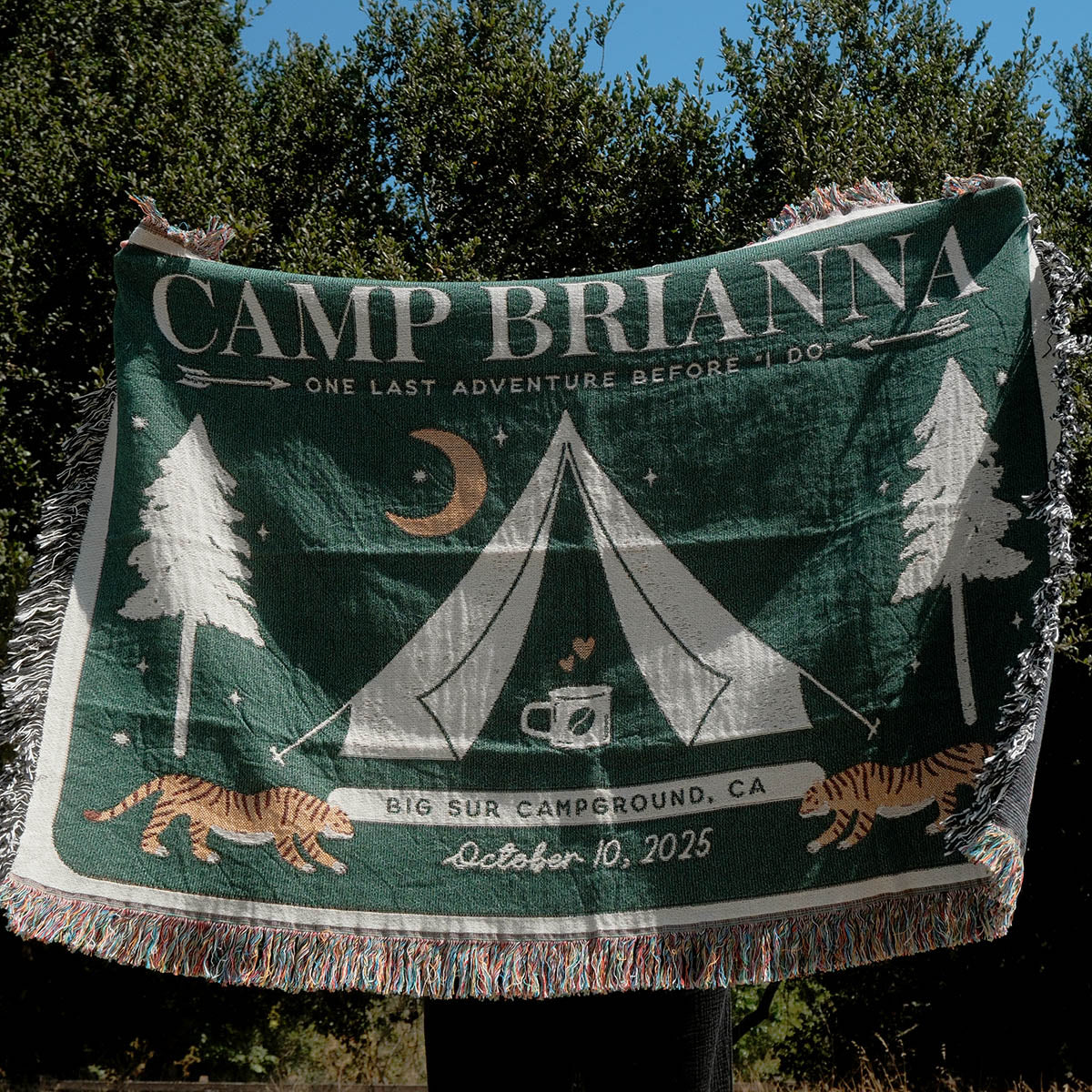 Personalized Camp Bride Bachelorette Party Woven Blanket