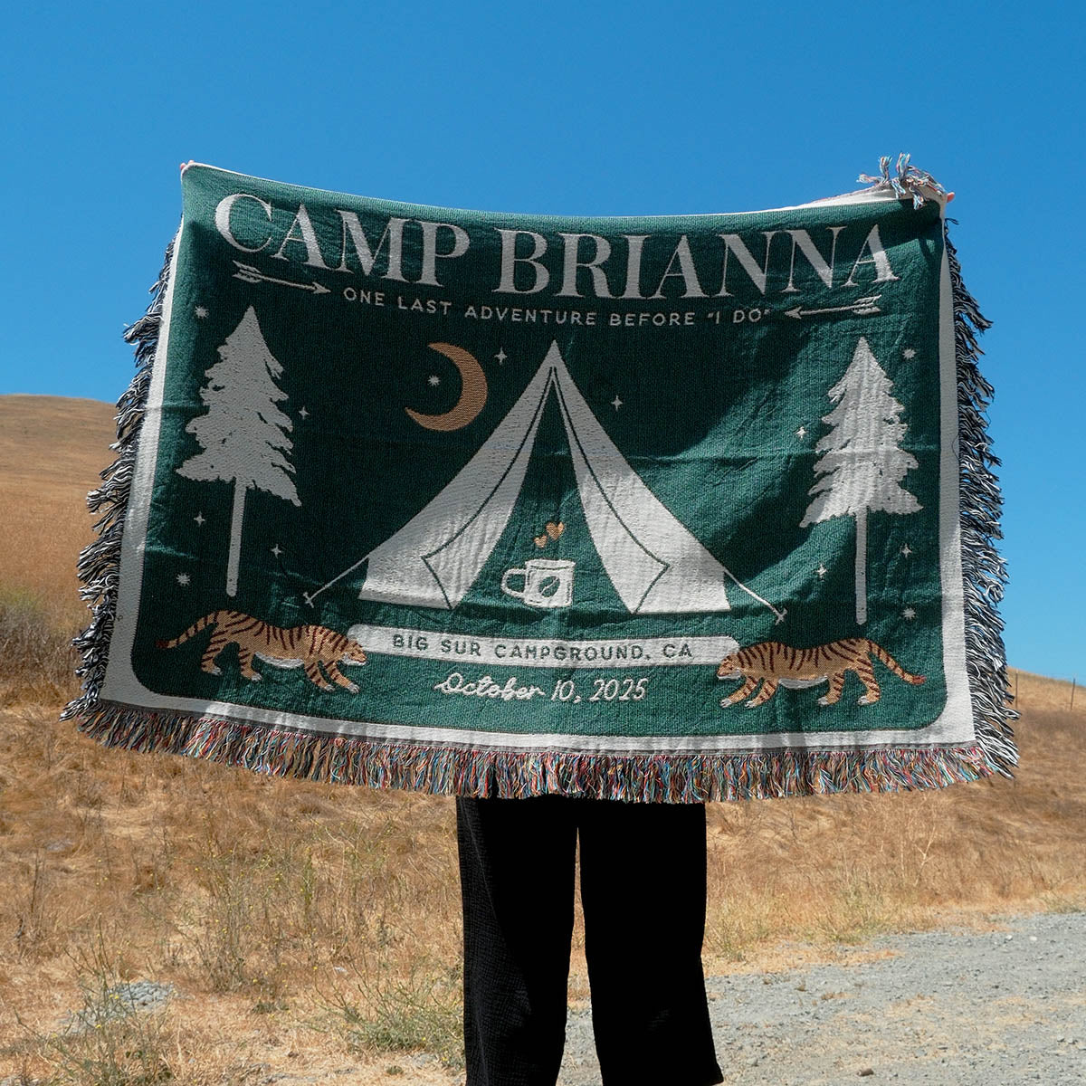Personalized Camp Bride Bachelorette Party Woven Blanket