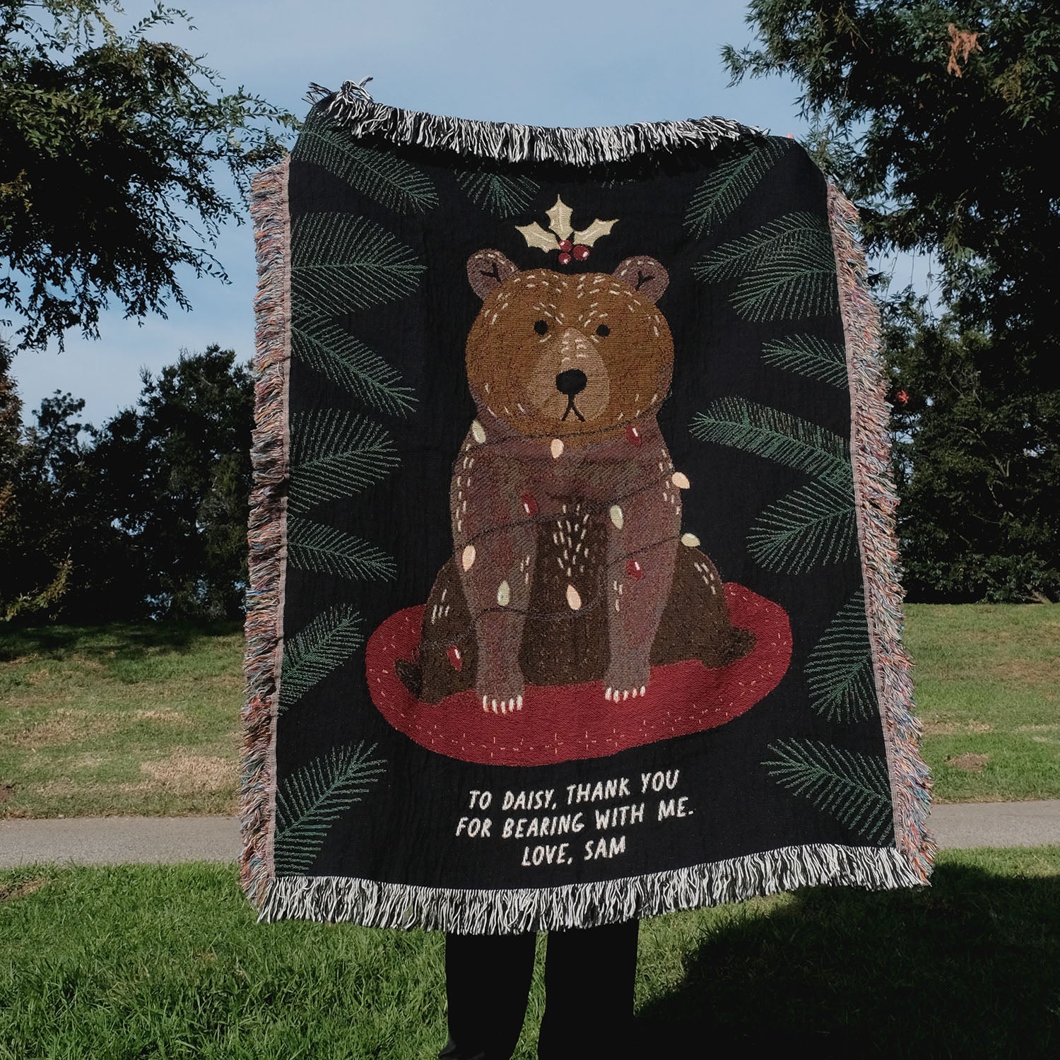 Christmas Bear Personalized Woven Blanket - Relatable Basic