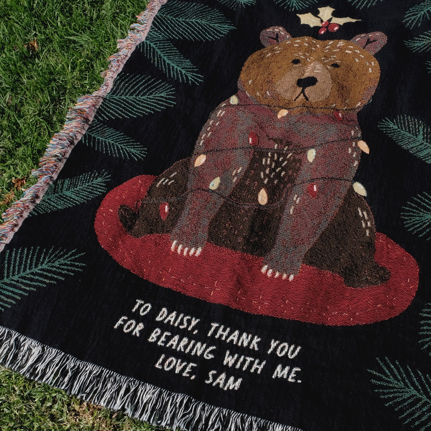 Christmas Bear Personalized Woven Blanket - Relatable Basic