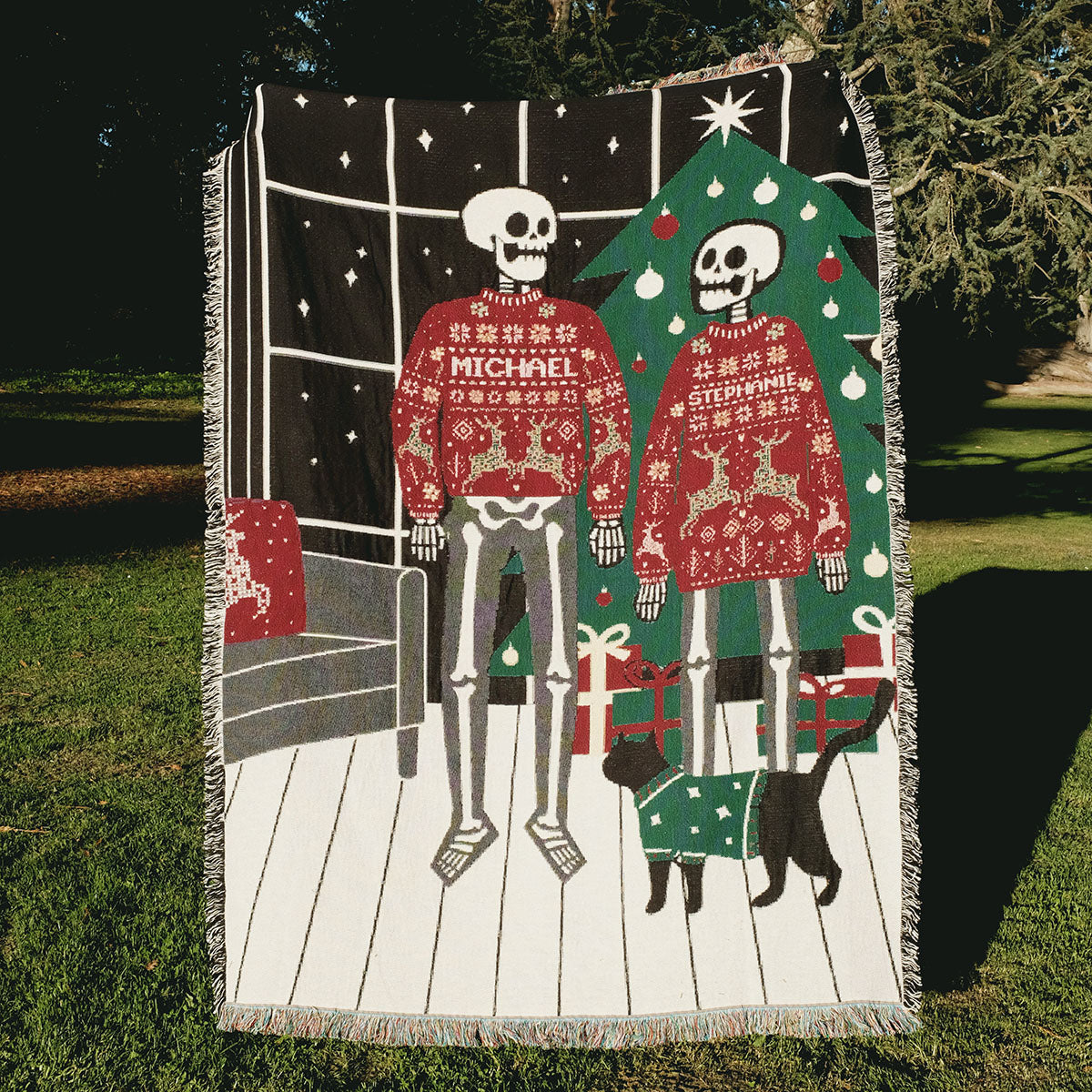Christmas Skeleton Couple Personalized Woven Blanket