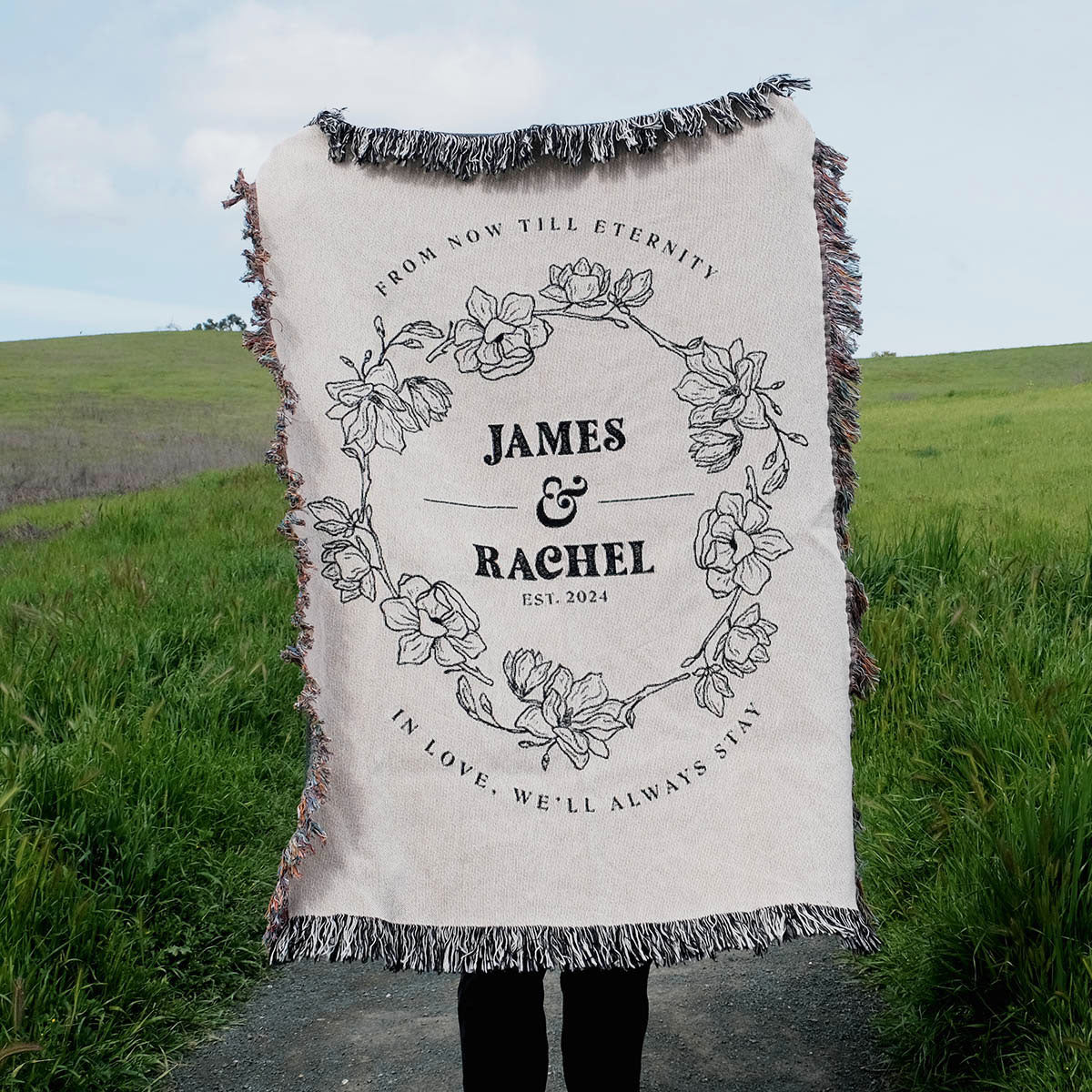 Personalized Timeless Floral Bliss Couple Woven Blanket