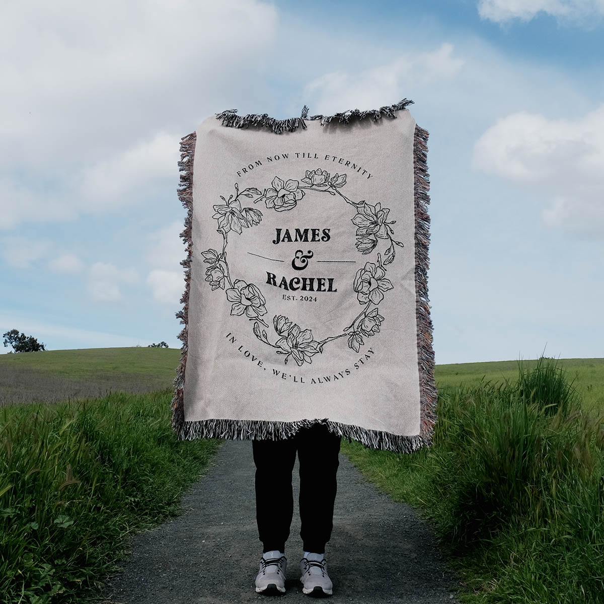 Personalized Timeless Floral Bliss Couple Woven Blanket