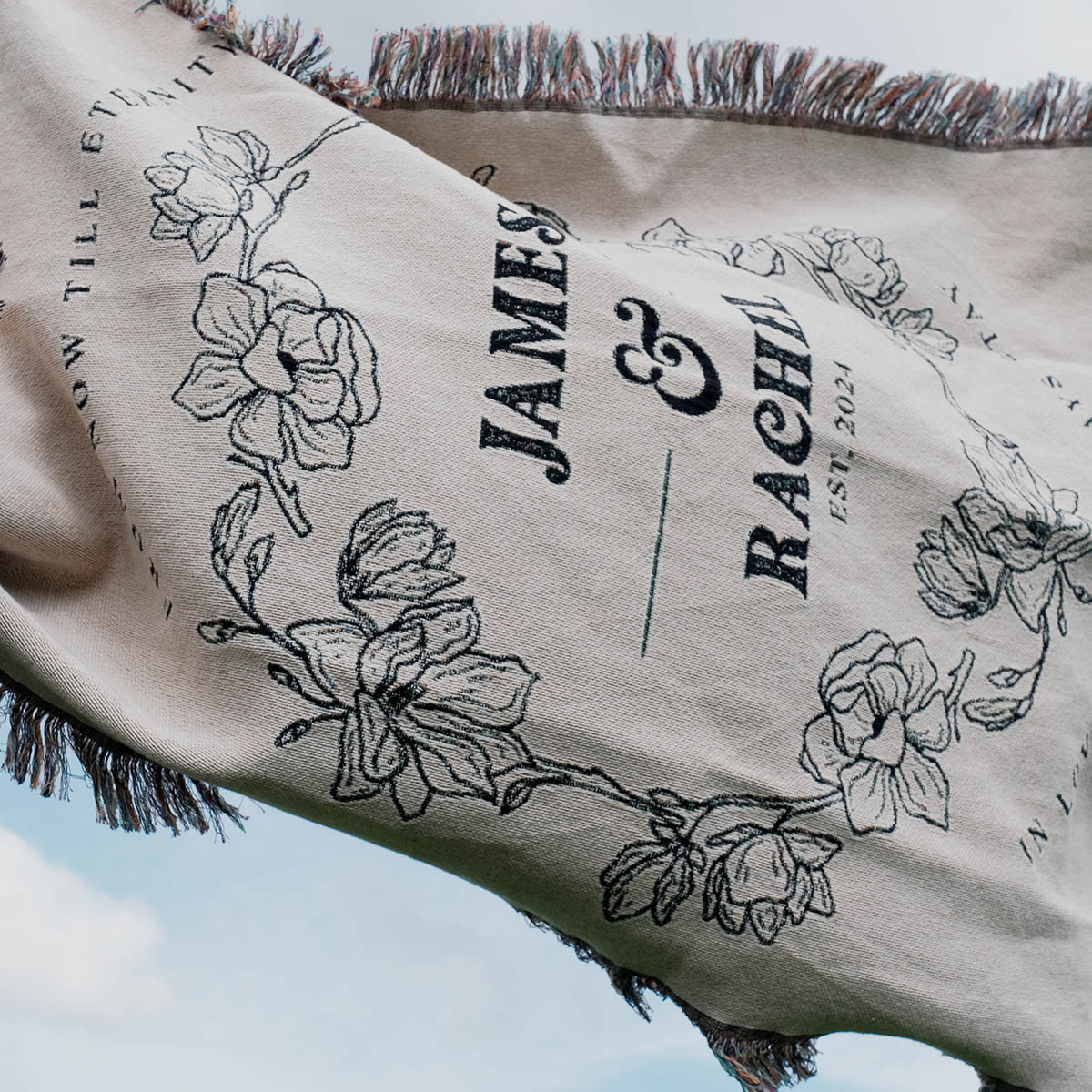 Personalized Timeless Floral Bliss Couple Woven Blanket