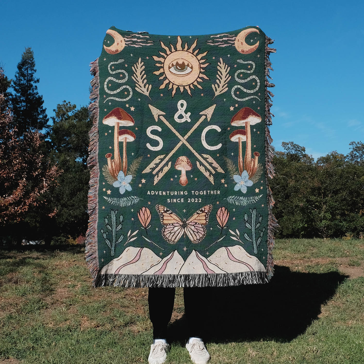 Magical Couple Adventure Personalized Woven Blanket - Relatable Basic