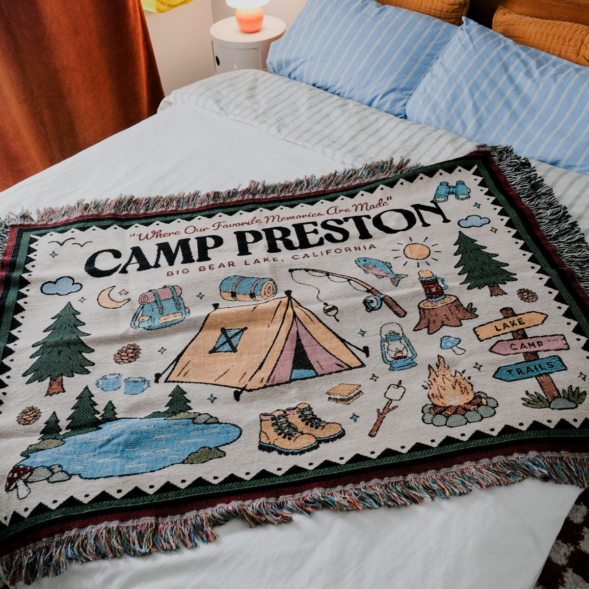 Personalized Colorful Family Camp Woven Blanket
