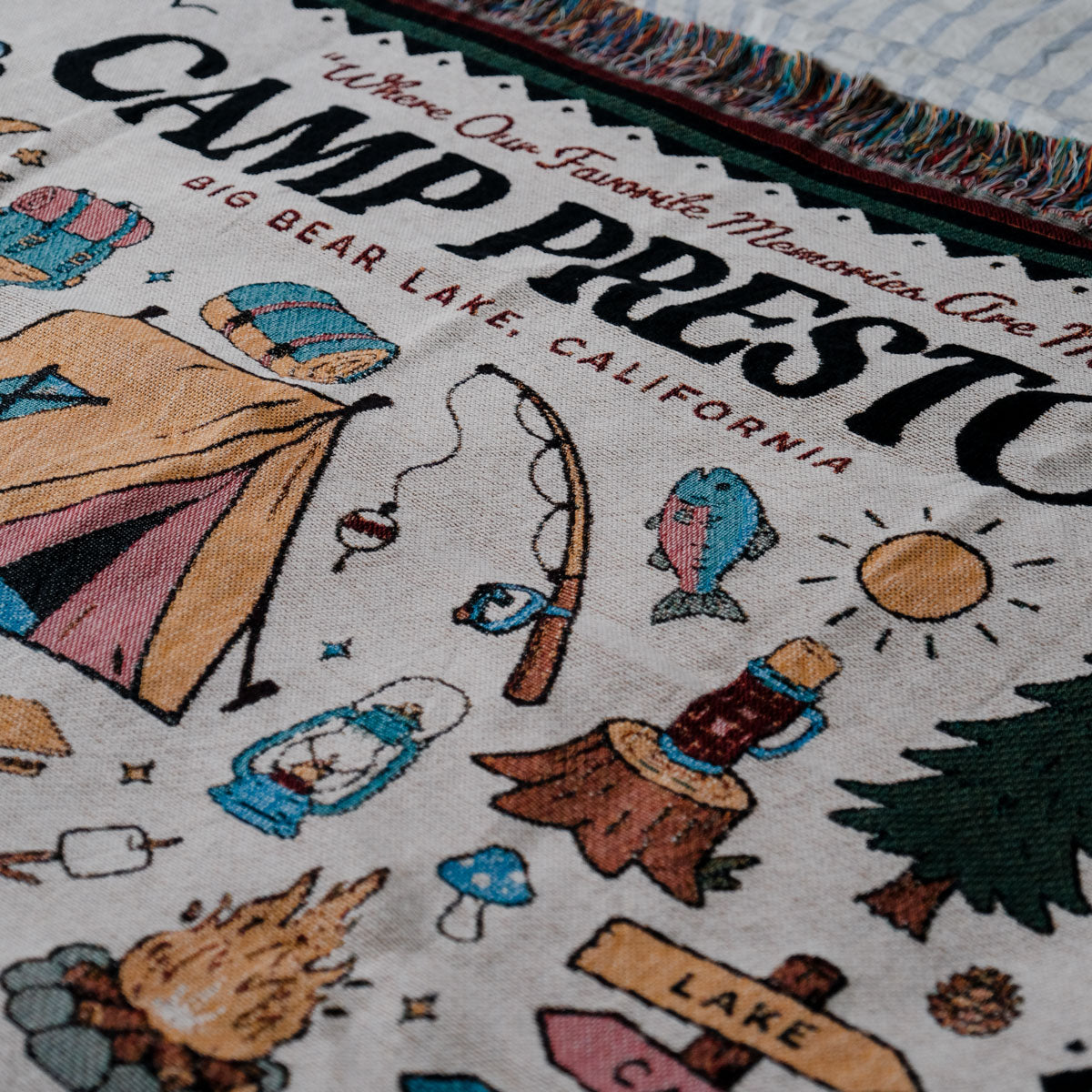 Personalized Colorful Family Camp Woven Blanket