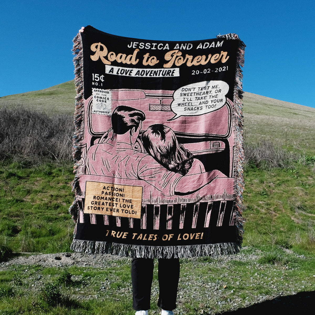 Personalized Retro Comic Book Couple Woven Blanket