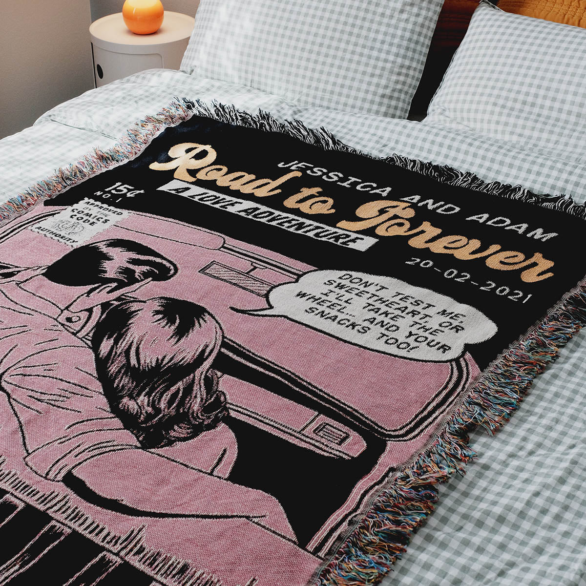 Personalized Retro Comic Book Couple Woven Blanket