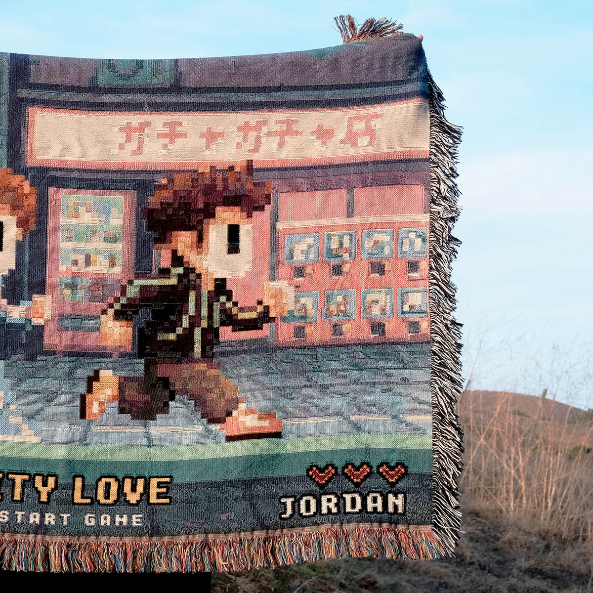 Personalized Retro 8-Bit Gaming Couple Japan Woven Blanket