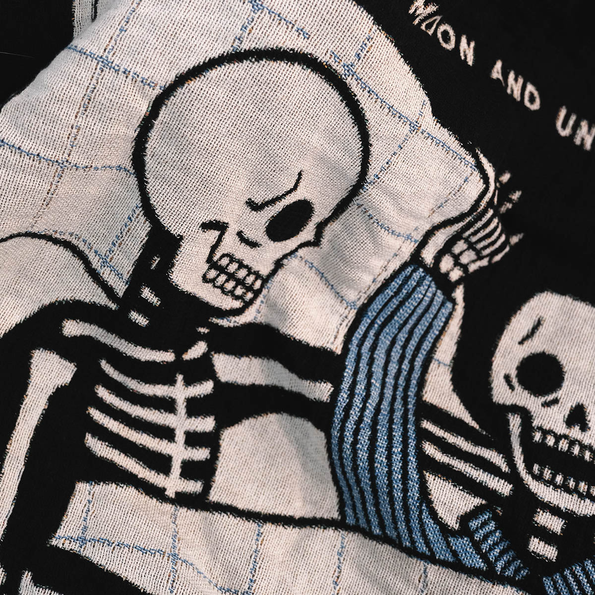 Personalized Skeletons Couple In Bed Woven Blanket