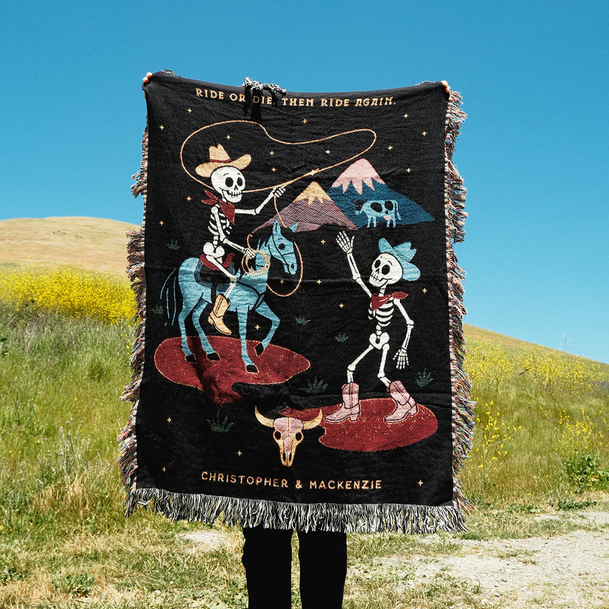 Personalized Cowboy Skeletons Couple Blanket