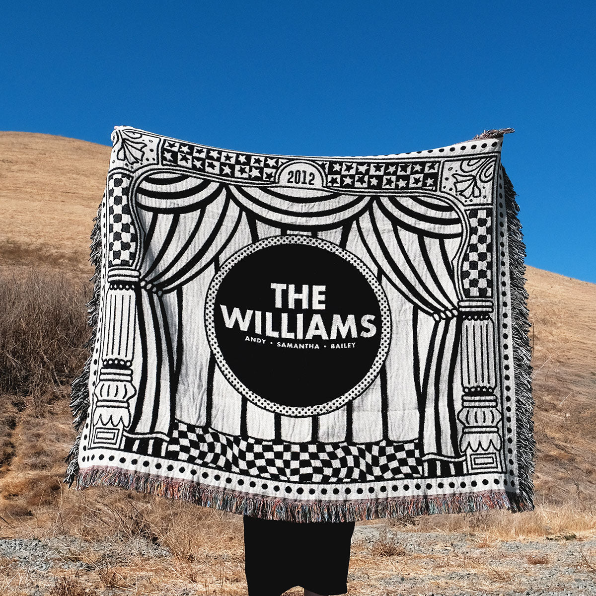 Personalized Theatre Curtain Family Name Woven Blanket