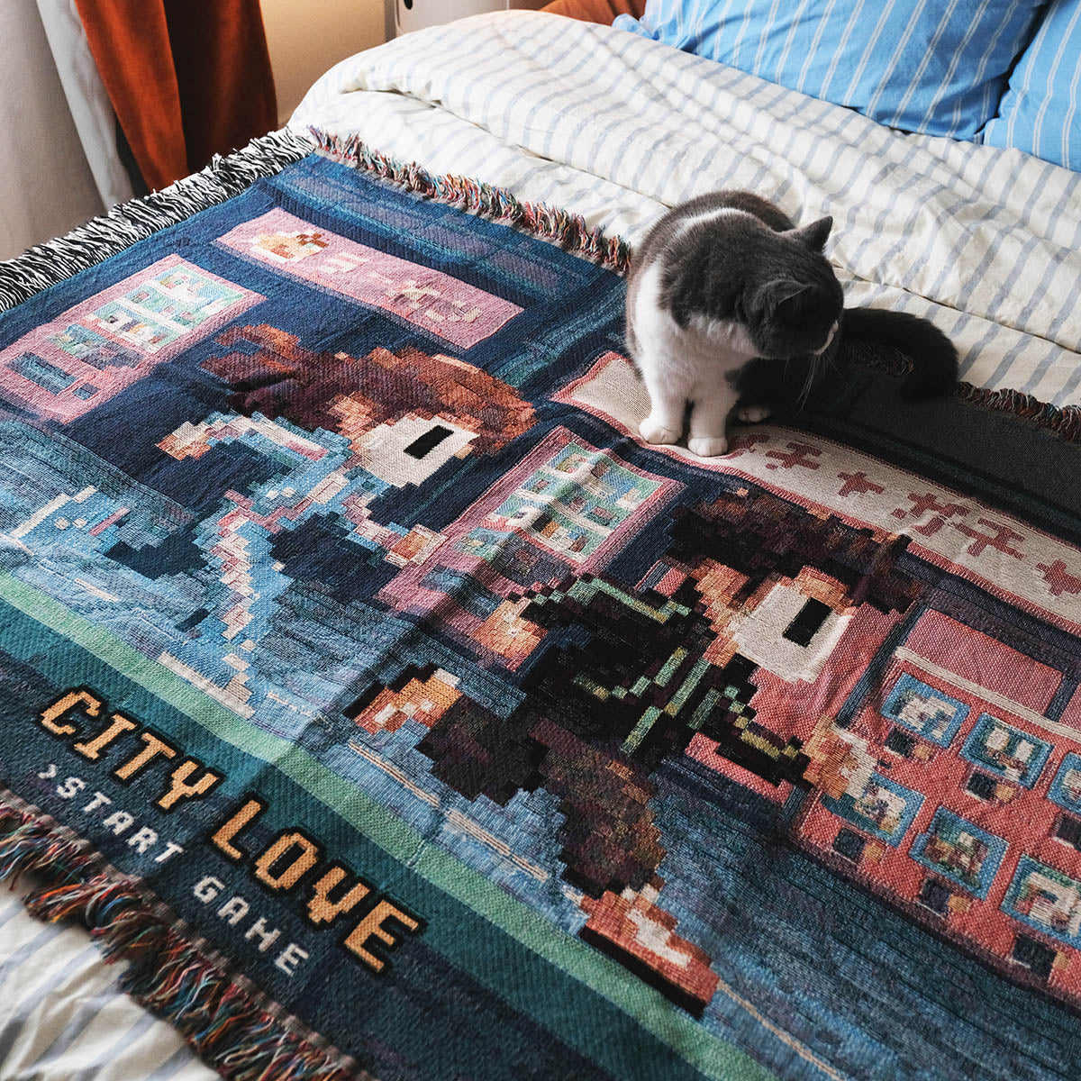 Personalized Retro 8-Bit Gaming Couple Japan Woven Blanket