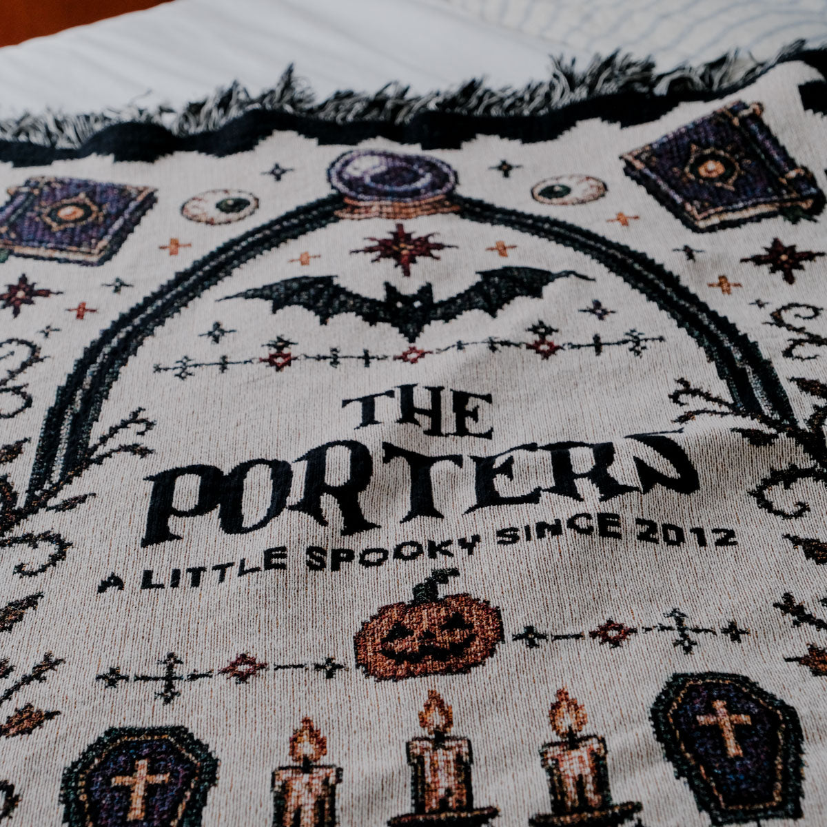 Personalized Family Cross-Stitched Halloween Woven Blanket