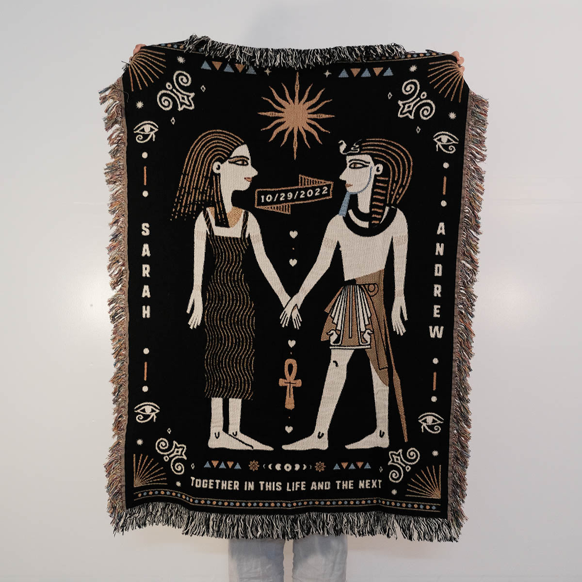 Personalized Egyptian Inspired Couple Woven Blanket