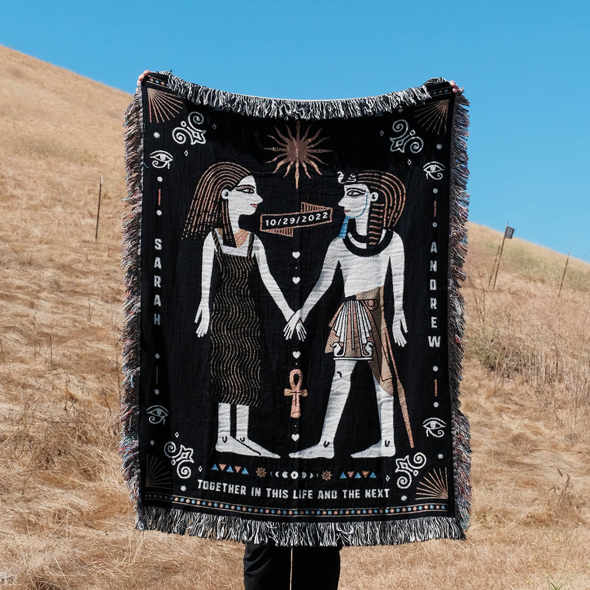 Personalized Egyptian Inspired Couple Woven Blanket