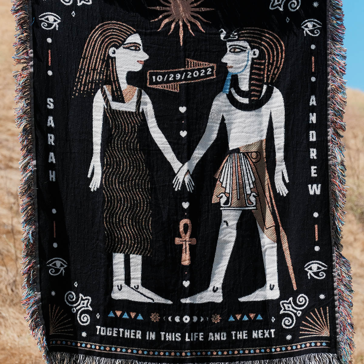 Personalized Egyptian Inspired Couple Woven Blanket