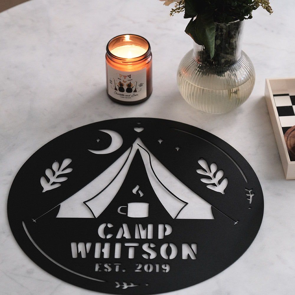 Personalized Family Camp Steel Die Cut Wall Sign