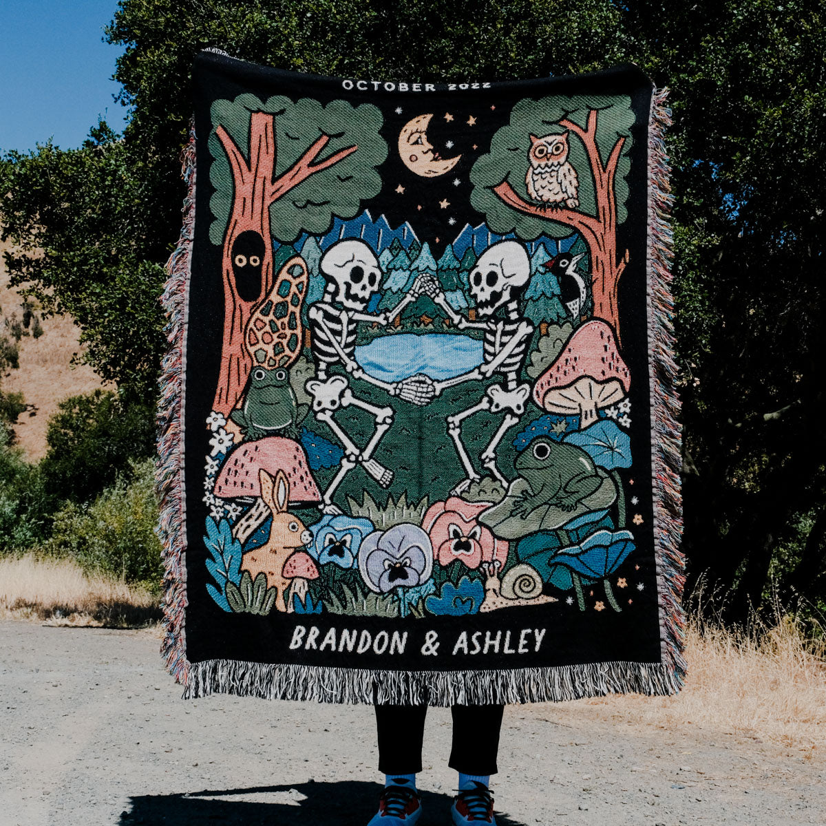 Personalized Forest Skeleton Couple Woven Blanket - Relatable Basic