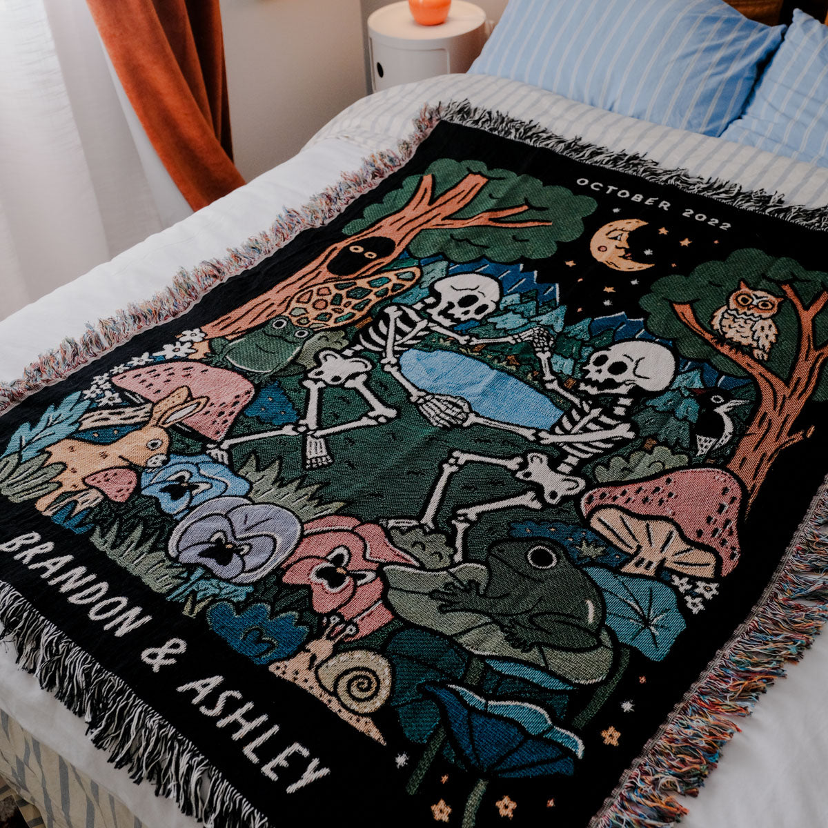 Personalized Forest Skeleton Couple Woven Blanket
