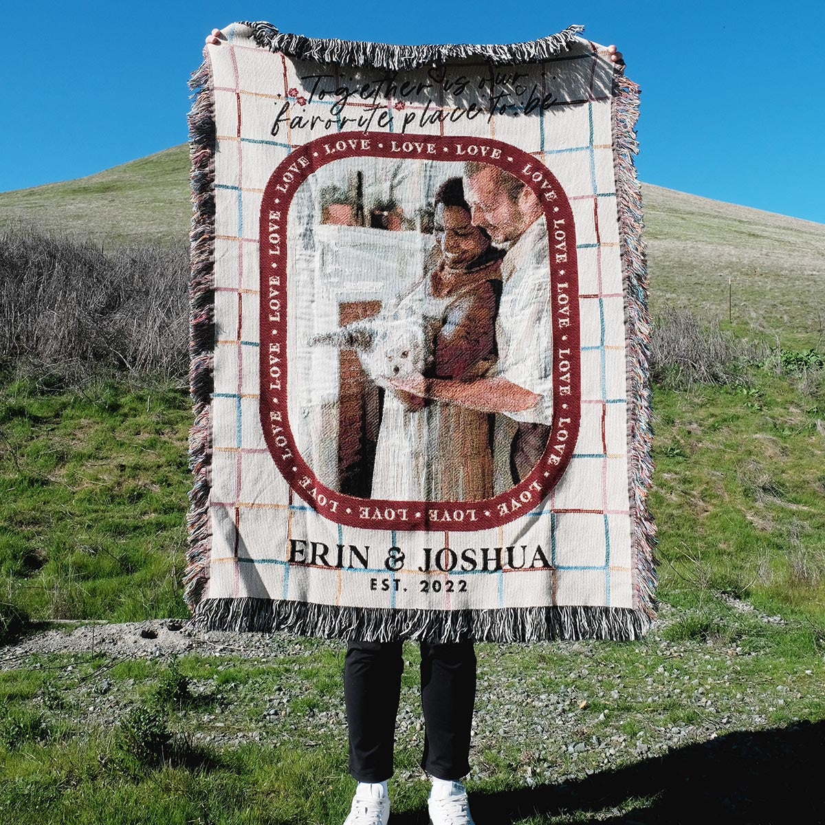 Personalized Framed Photo Couple Woven Blanket