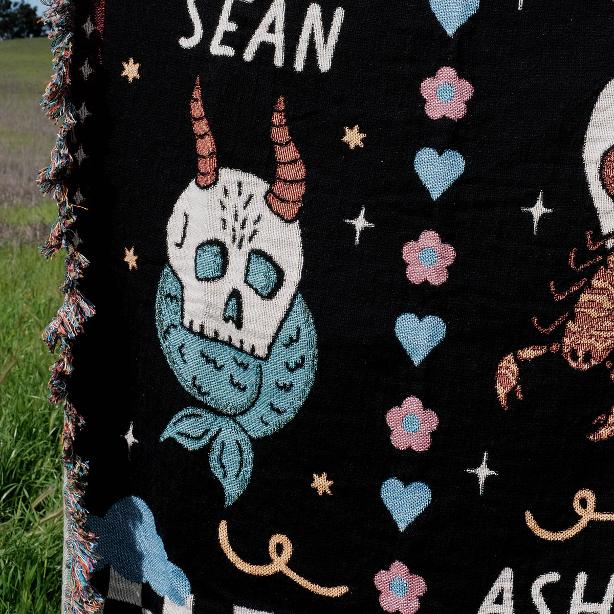Personalized Astro Love Checkered Skulls Couple Woven Blanket
