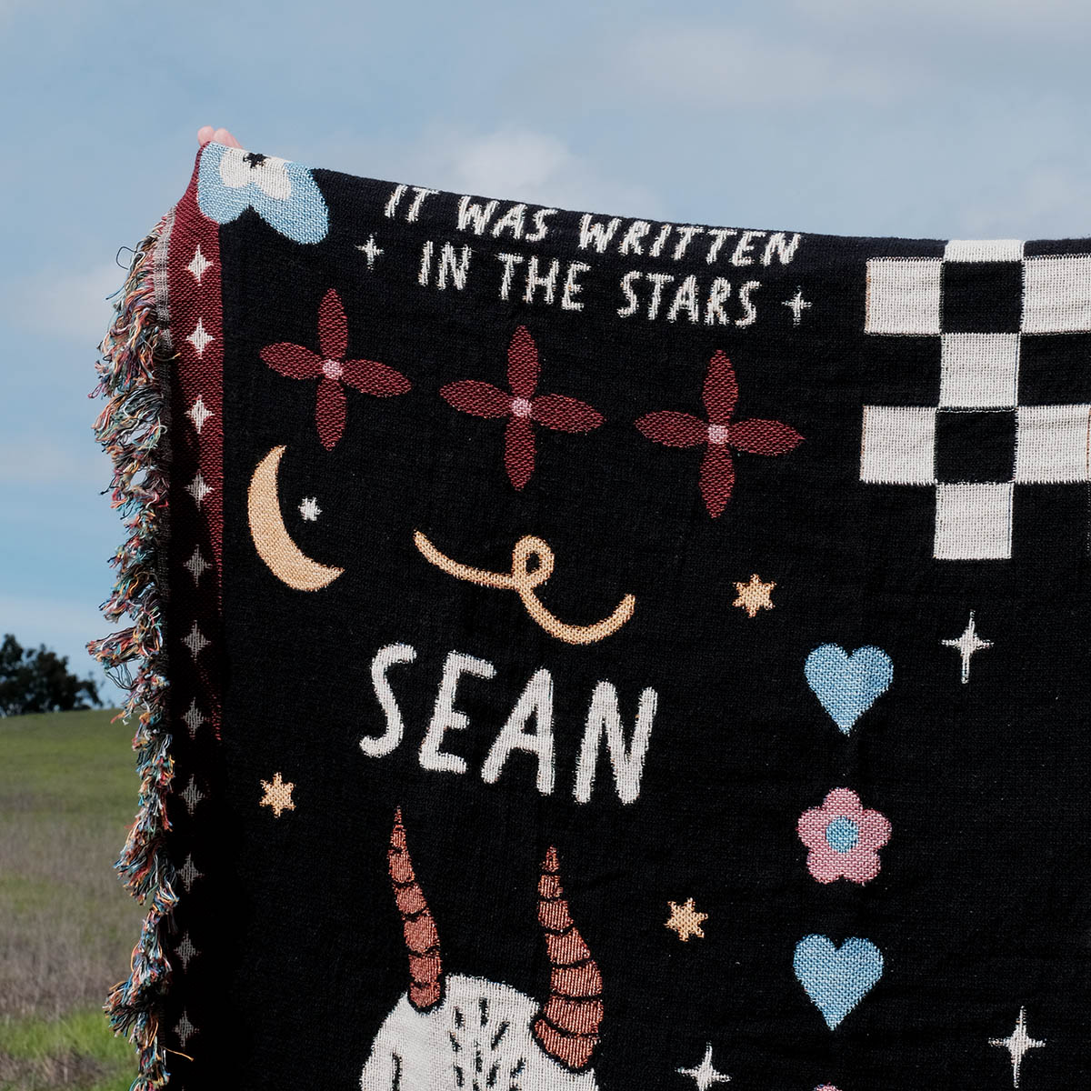 Personalized Astro Love Checkered Skulls Couple Woven Blanket
