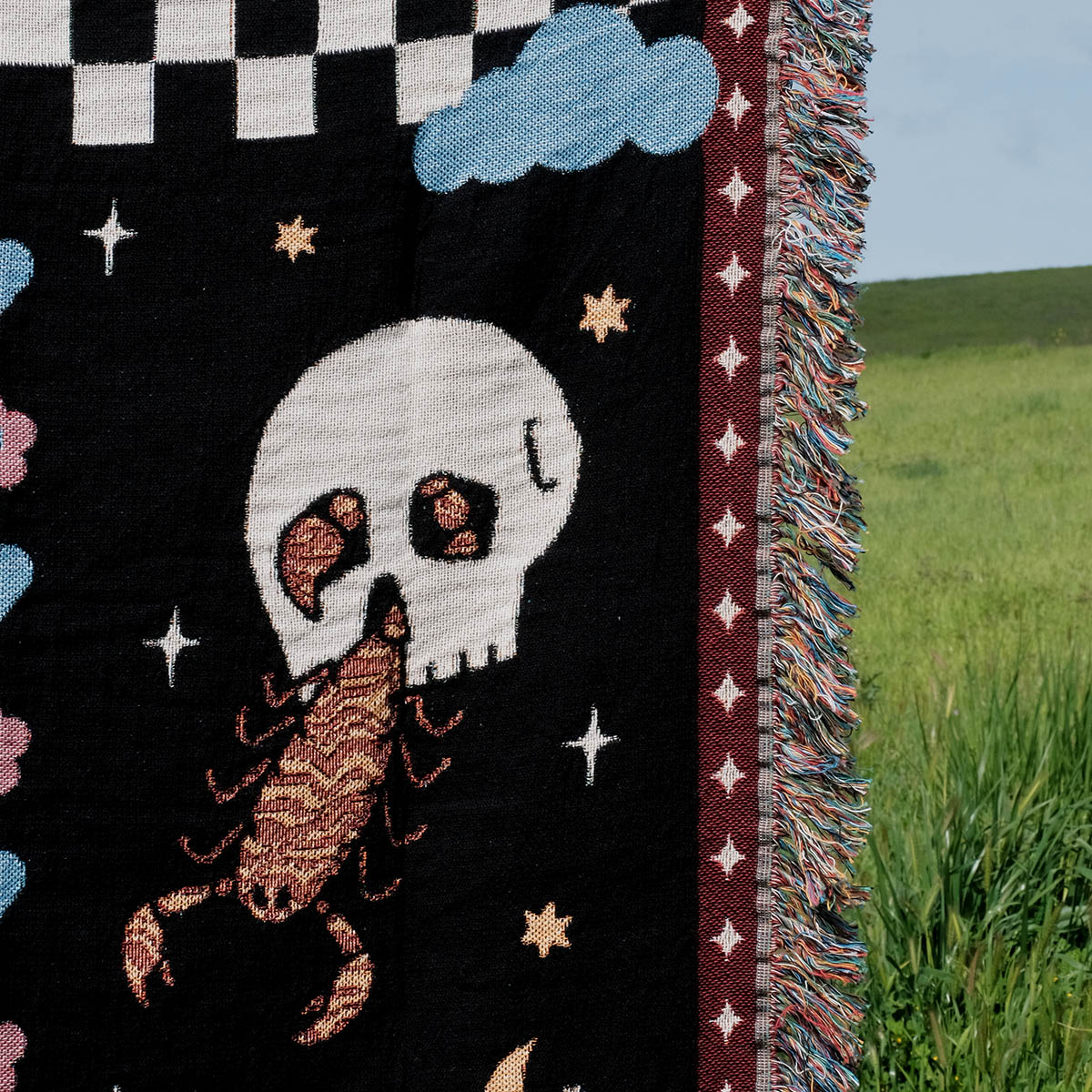 Personalized Astro Love Checkered Skulls Couple Woven Blanket