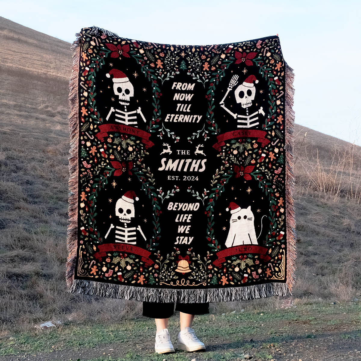 Personalized Christmas Four Frames Haunted Woven Blanket