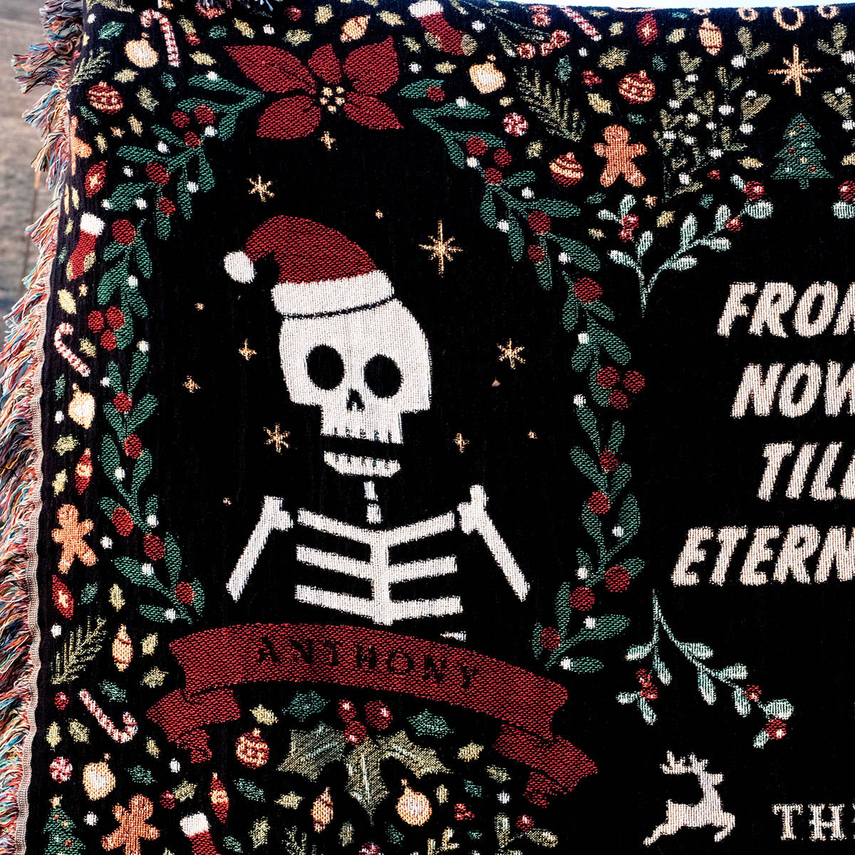 Personalized Christmas Four Frames Haunted Woven Blanket