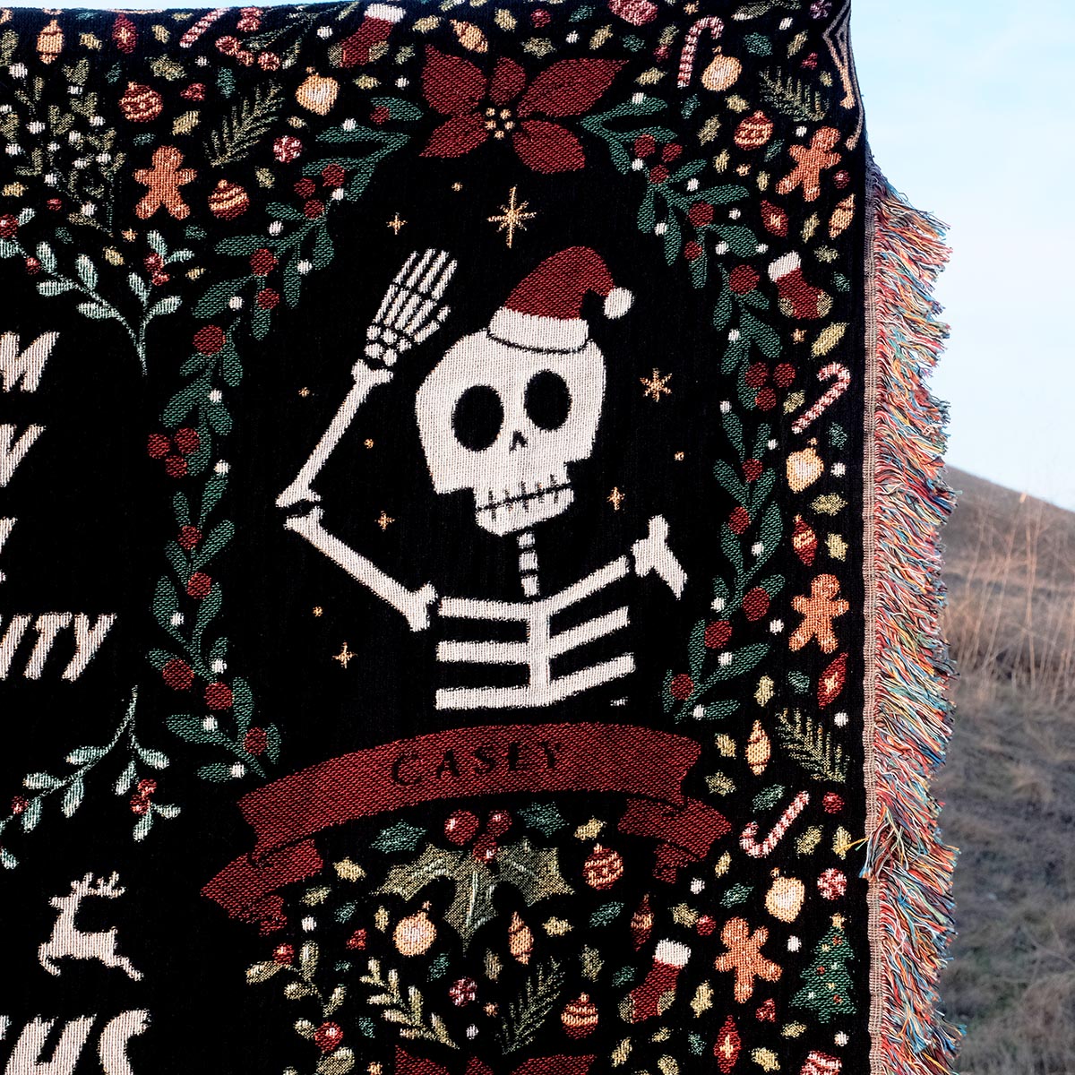 Personalized Christmas Four Frames Haunted Woven Blanket