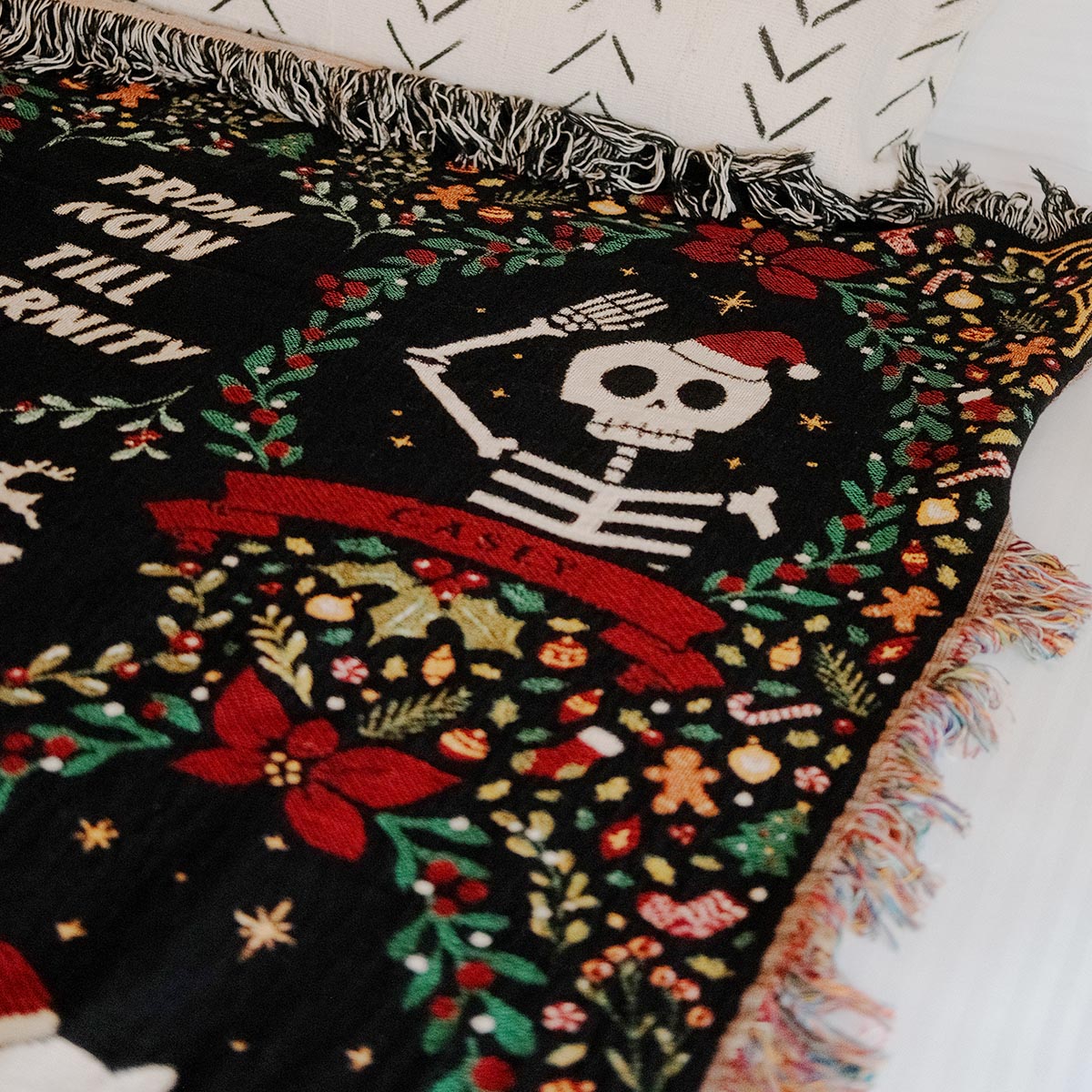 Personalized Christmas Four Frames Haunted Woven Blanket