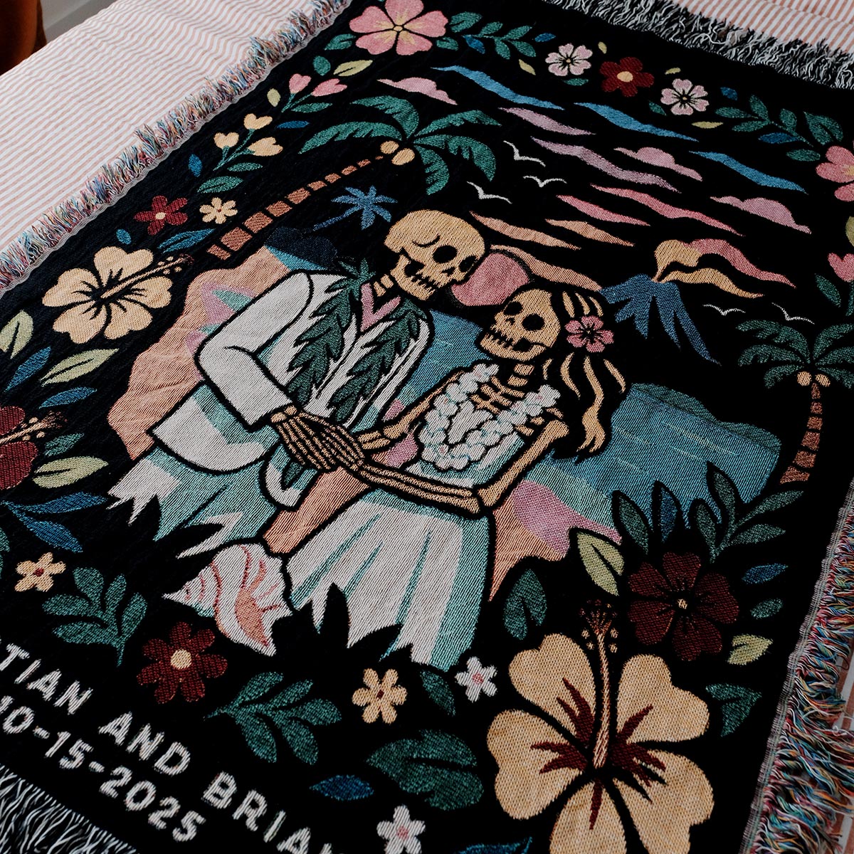 Personalized Skeleton Lovers’ Island Escape Couple Blanket
