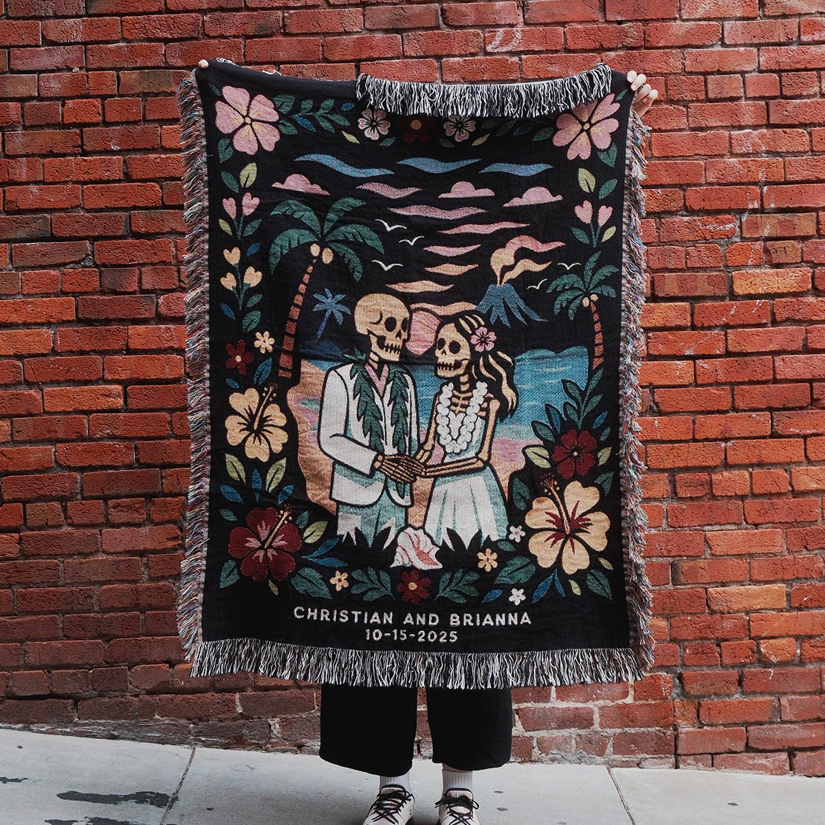 Personalized Skeleton Lovers’ Island Escape Couple Blanket