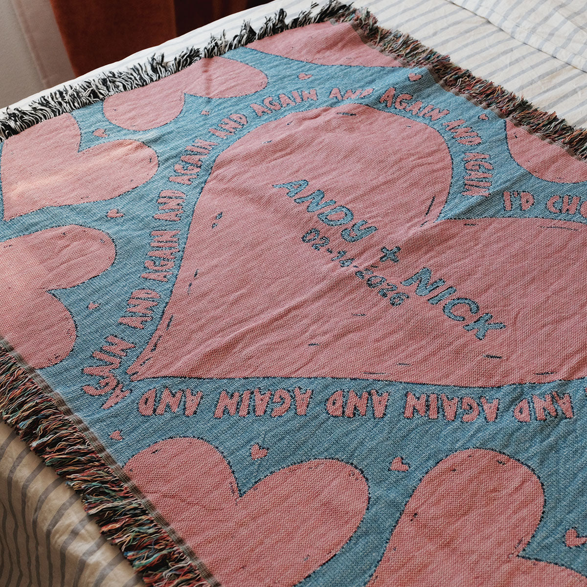Personalized Big Hearts Couple Woven Blanket