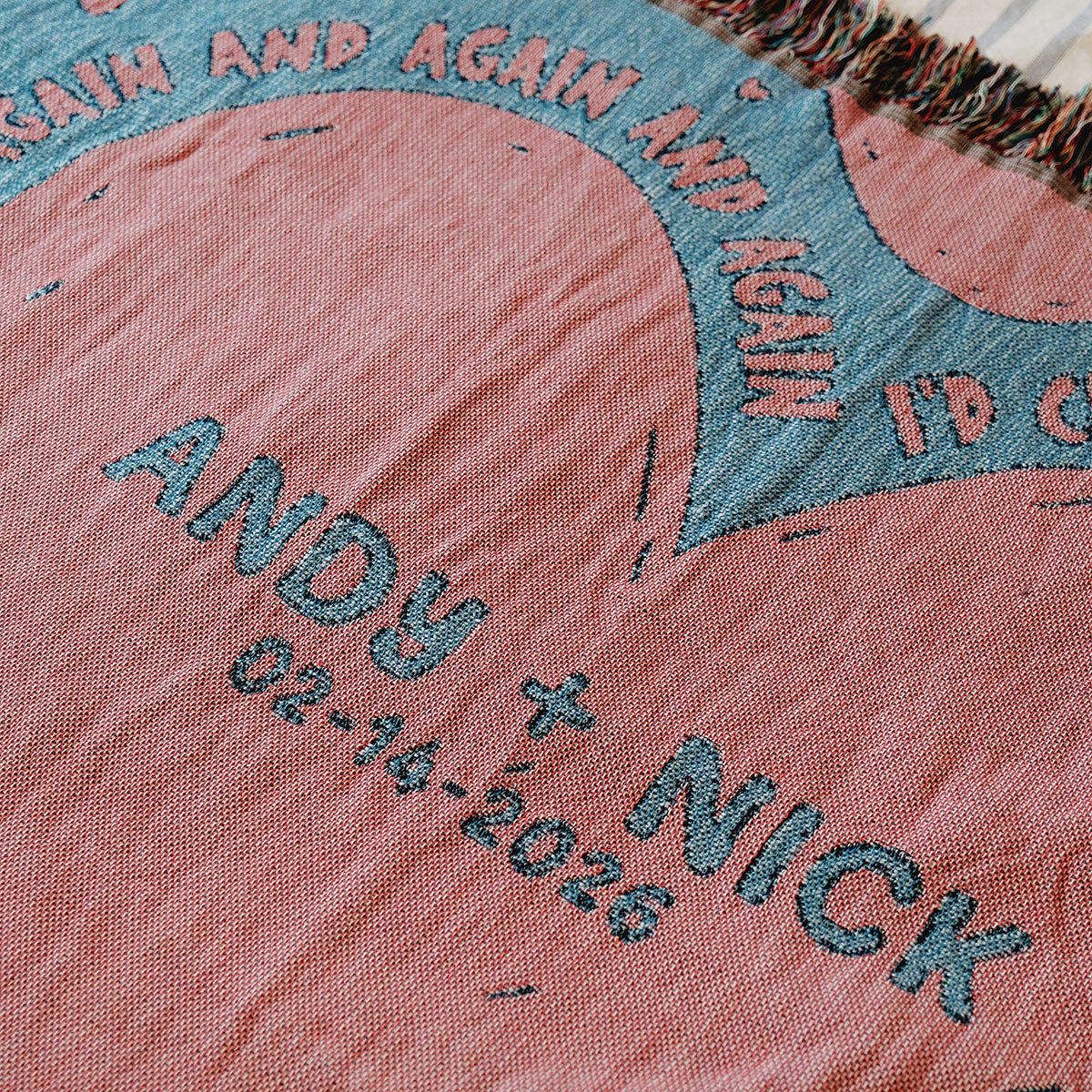 Personalized Big Hearts Couple Woven Blanket