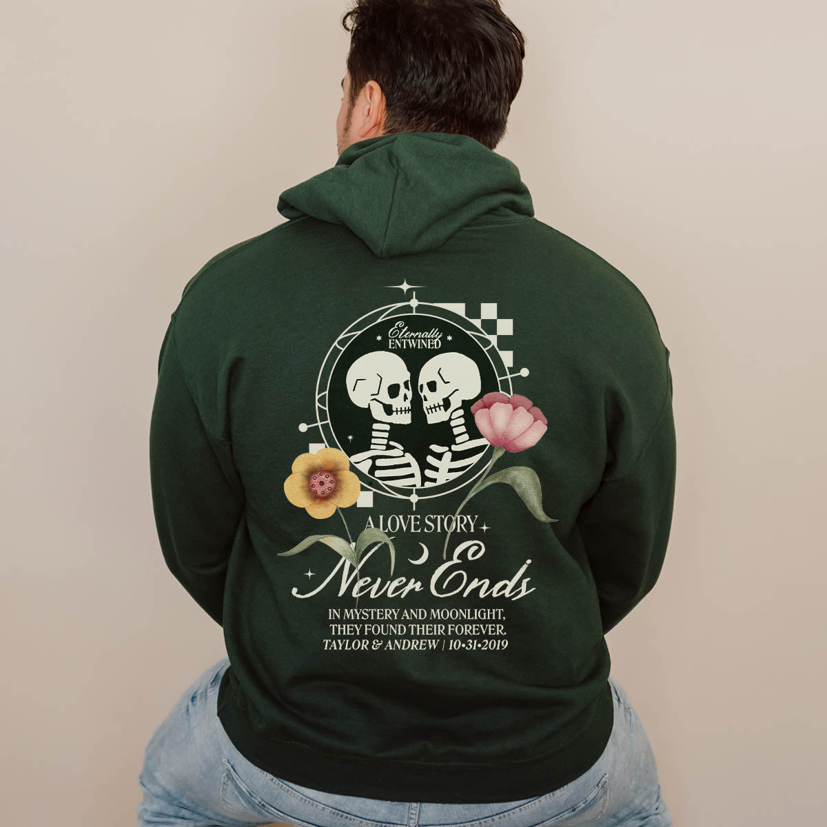 Personalized Entwined Skeletons Couple Hoodie