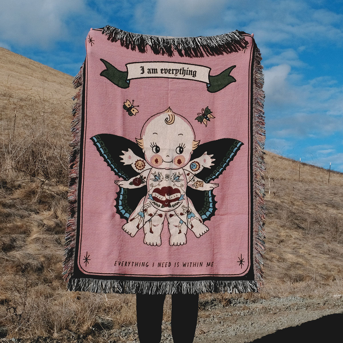 Personalized Affirmation Blanket – Kewpie Baby Design with Custom Message