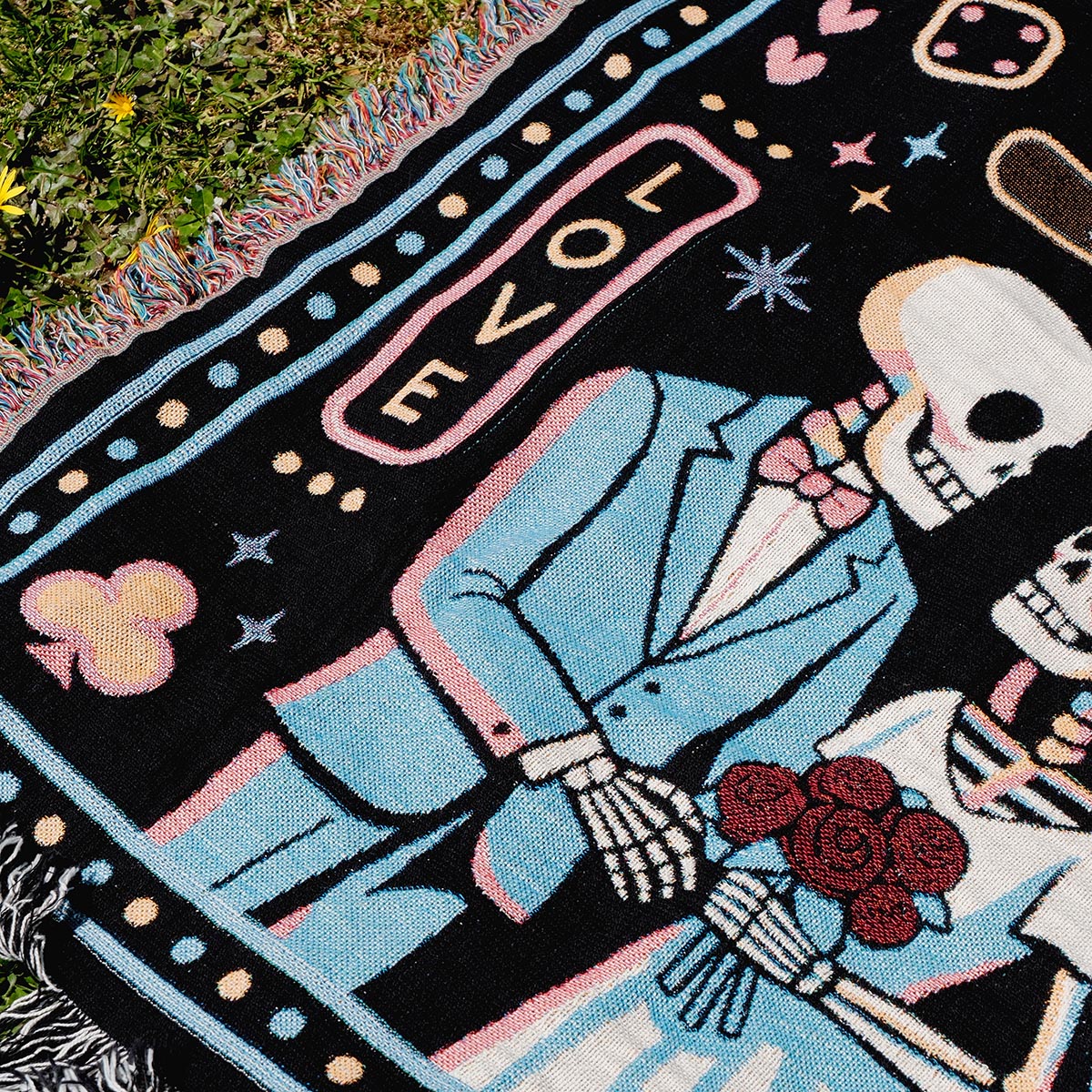 Personalized Las Vegas Chapel Wedding Couple Skeletons Woven Blanket