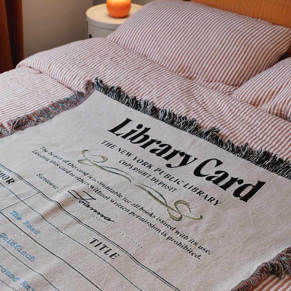 Personalized Library Card Book Lover Woven Blanket