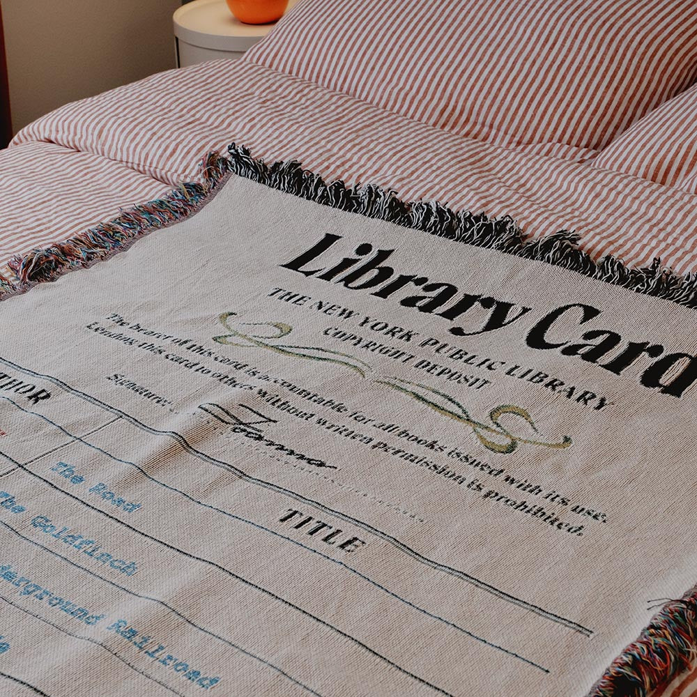 Personalized Library Card Book Lover Woven Blanket