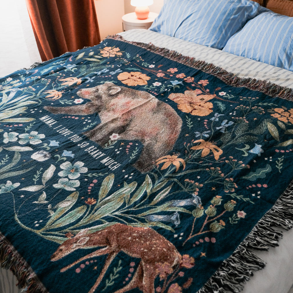 Personalized Wildflower Mama Bear Woven Throw Blanket - Relatable Basic