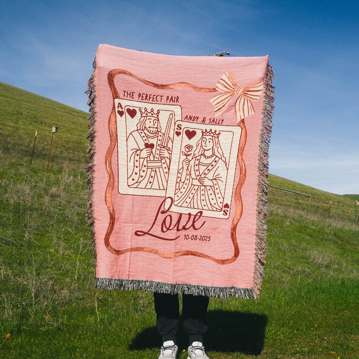 Personalized King & Queen Playing Cards Couple Woven Blanket